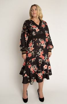 Picture of MIDI DRESS LONG SLEEVE BLACK AND RED WITH CUFF DETAIL